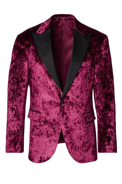 Spiral Floral Velvet Dinner Jacket - Wine - Ron Tomson