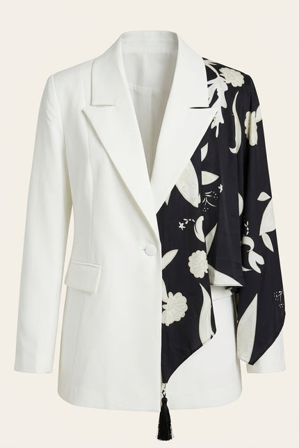 Split Design Blazer - White Black - Front