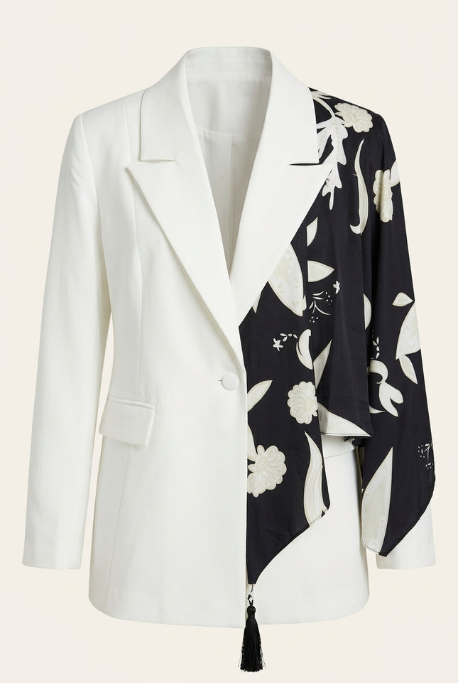 Split Design Blazer - White Black - Front