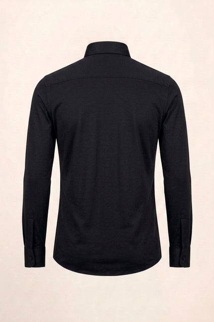 Spread Collar Athletic Fit Dress Shirt - Black - Back