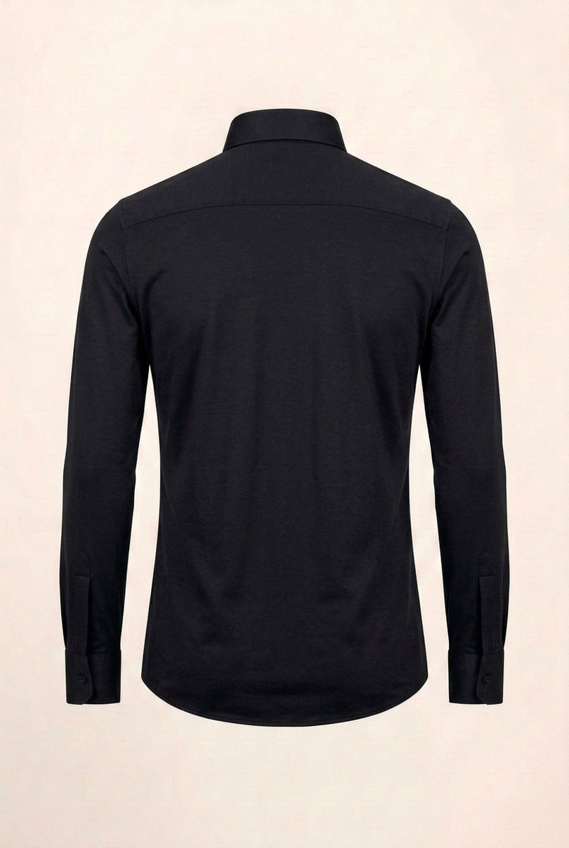 Spread Collar Athletic Fit Dress Shirt - Black - Back