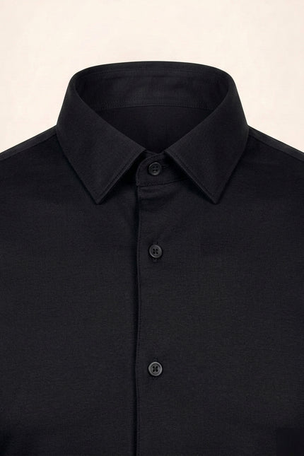 Spread Collar Athletic Fit Dress Shirt - Black - Detail