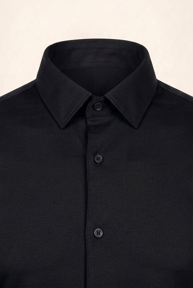 Spread Collar Athletic Fit Dress Shirt - Black - Detail