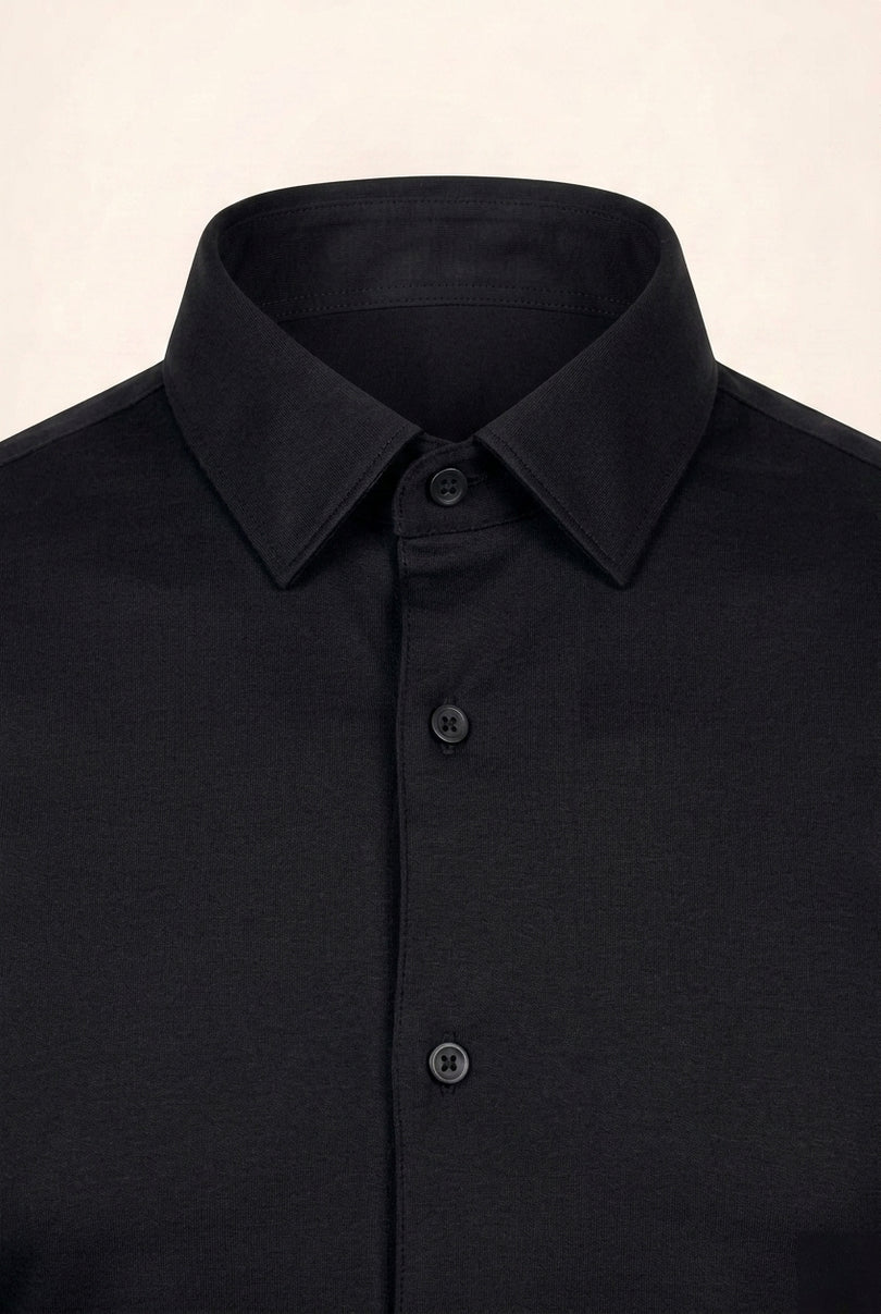 Spread Collar Athletic Fit Dress Shirt - Black - Detail
