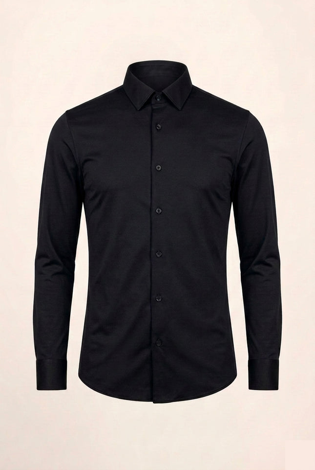 Spread Collar Athletic Fit Dress Shirt - Black - Front