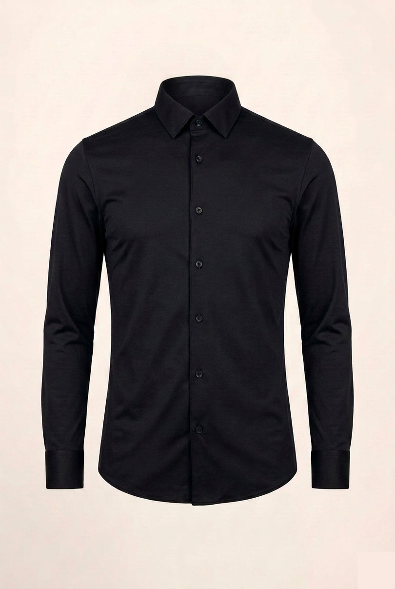 Spread Collar Athletic Fit Dress Shirt - Black - Front