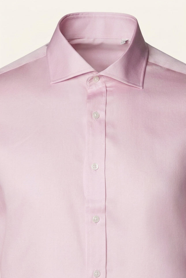 Spread Collar Fitted Dress Shirt - Pink - Detail