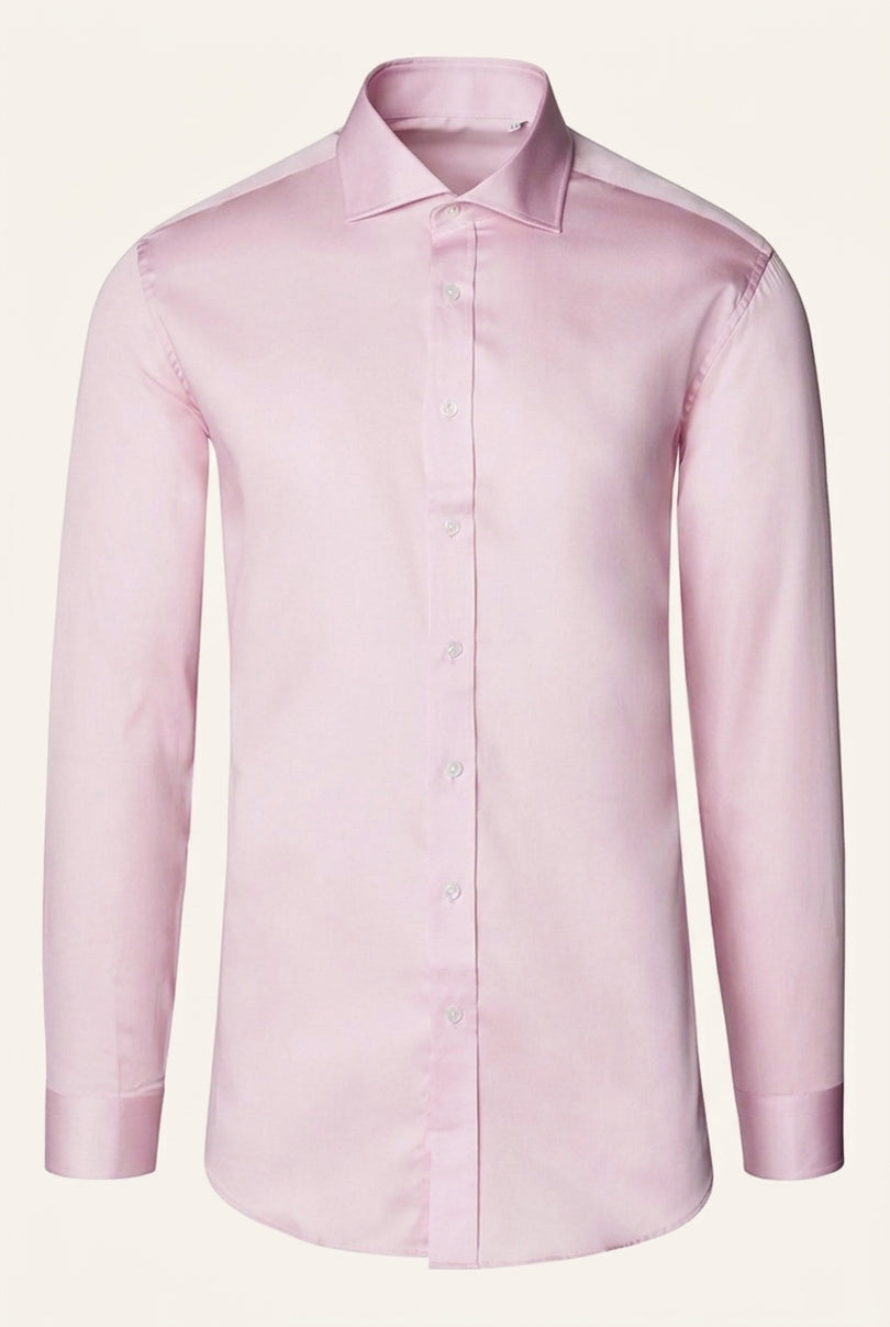 Spread Collar Fitted Dress Shirt - Pink - Front
