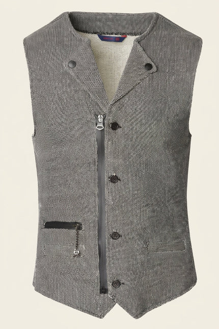 Men's Stand-Collar Marled Knit Vest - Grey | Ron Tomson