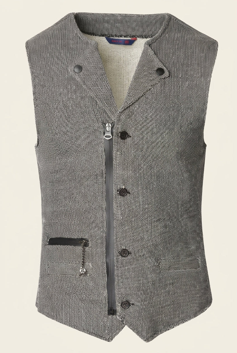 Men's Stand-Collar Marled Knit Vest - Grey | Ron Tomson