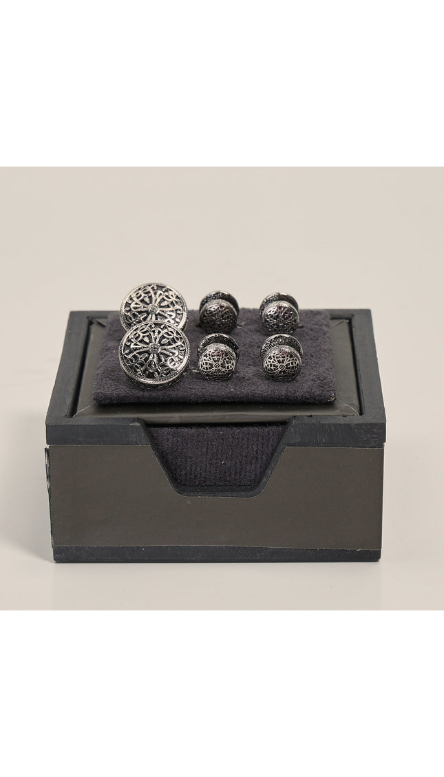 Stainless Steel Abstract Pattern Cufflinks Stud Set Silver - Ron Tomson