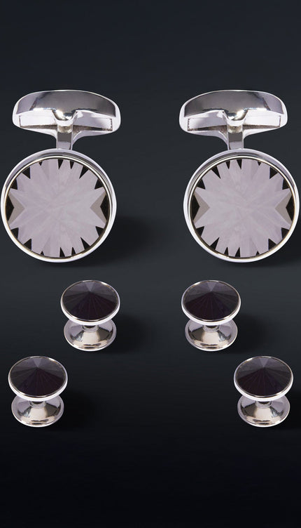 Stainless Steel Crystal Cufflinks Stud Set - Ron Tomson