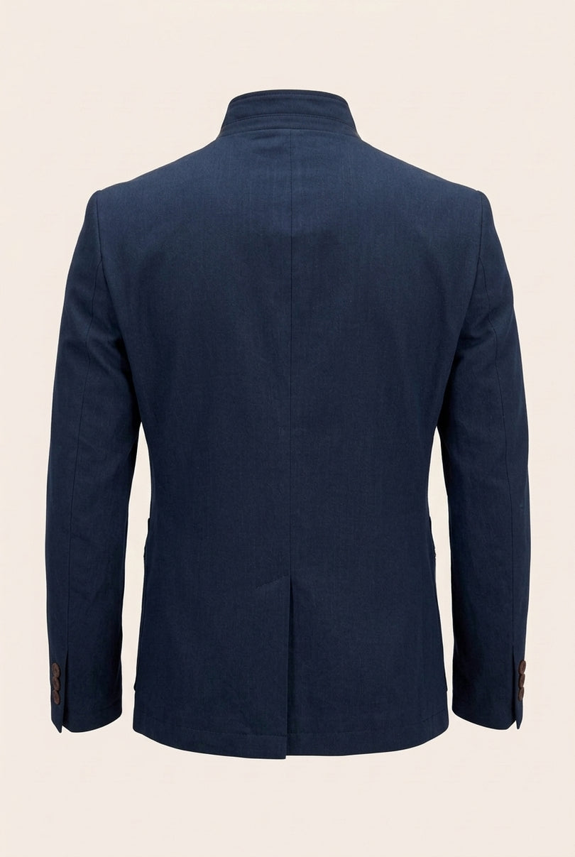 Stand Collar Denim Blazer - Navy - Back