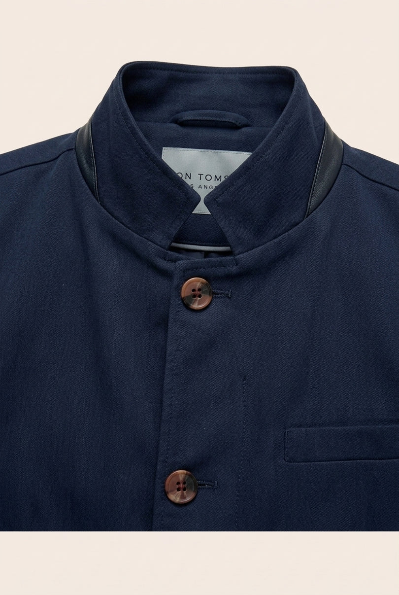 Stand Collar Denim Blazer - Navy - Detail
