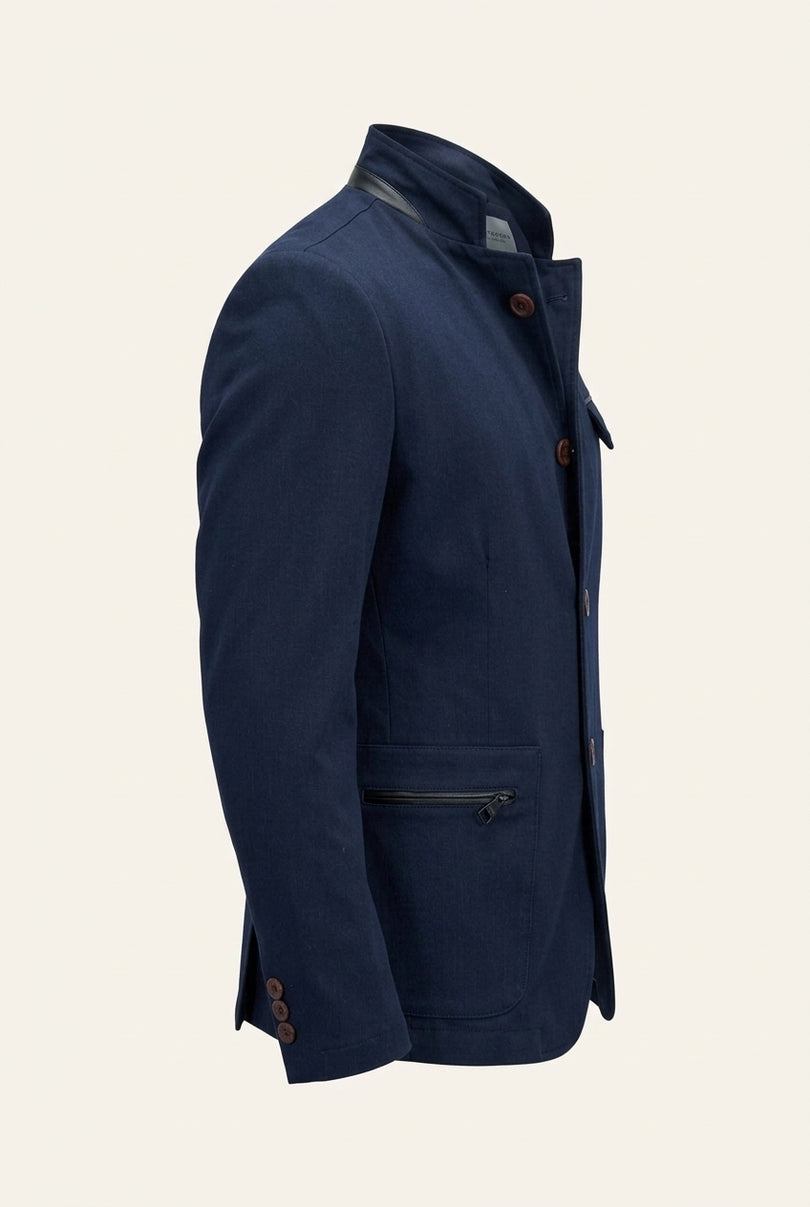 Stand Collar Denim Blazer - Navy - Side