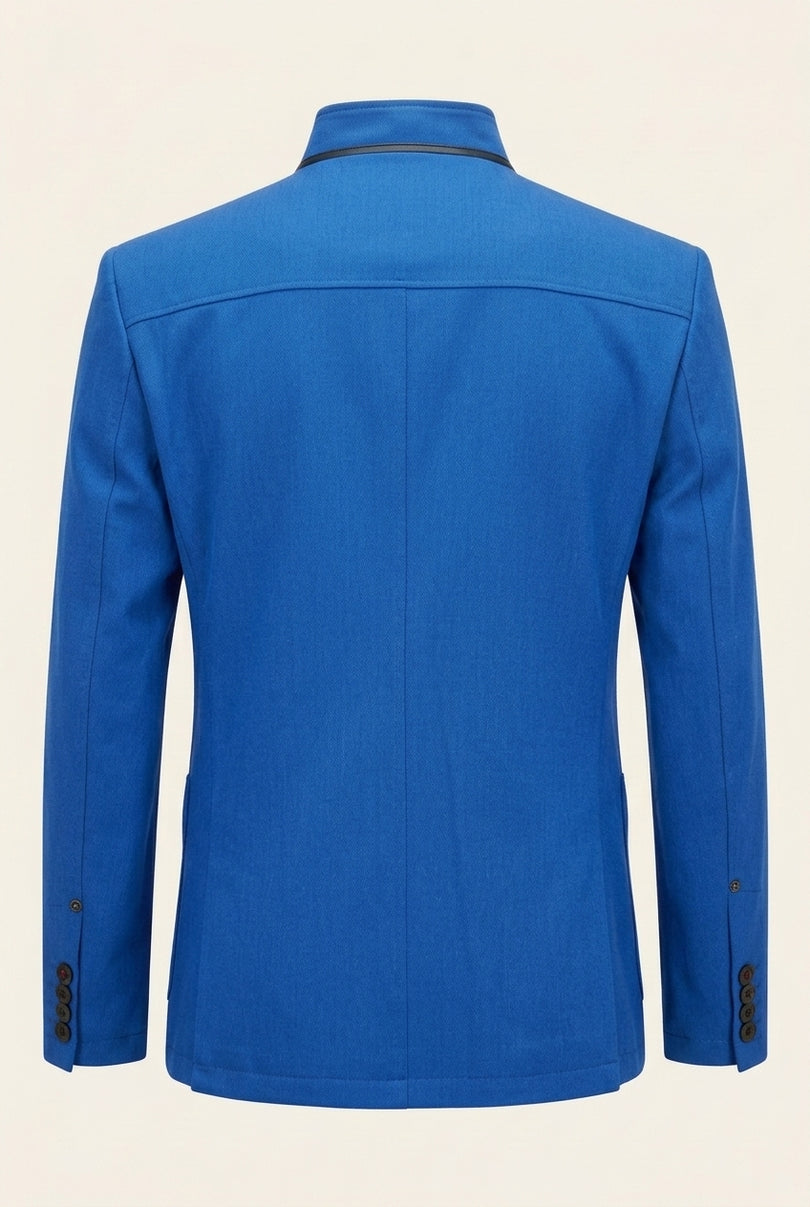 Stand Collar Denim Blazer - Sax - Back