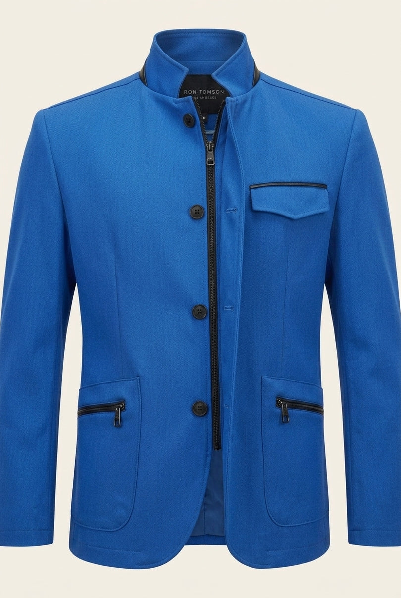 Stand Collar Denim Blazer - Sax - Detail