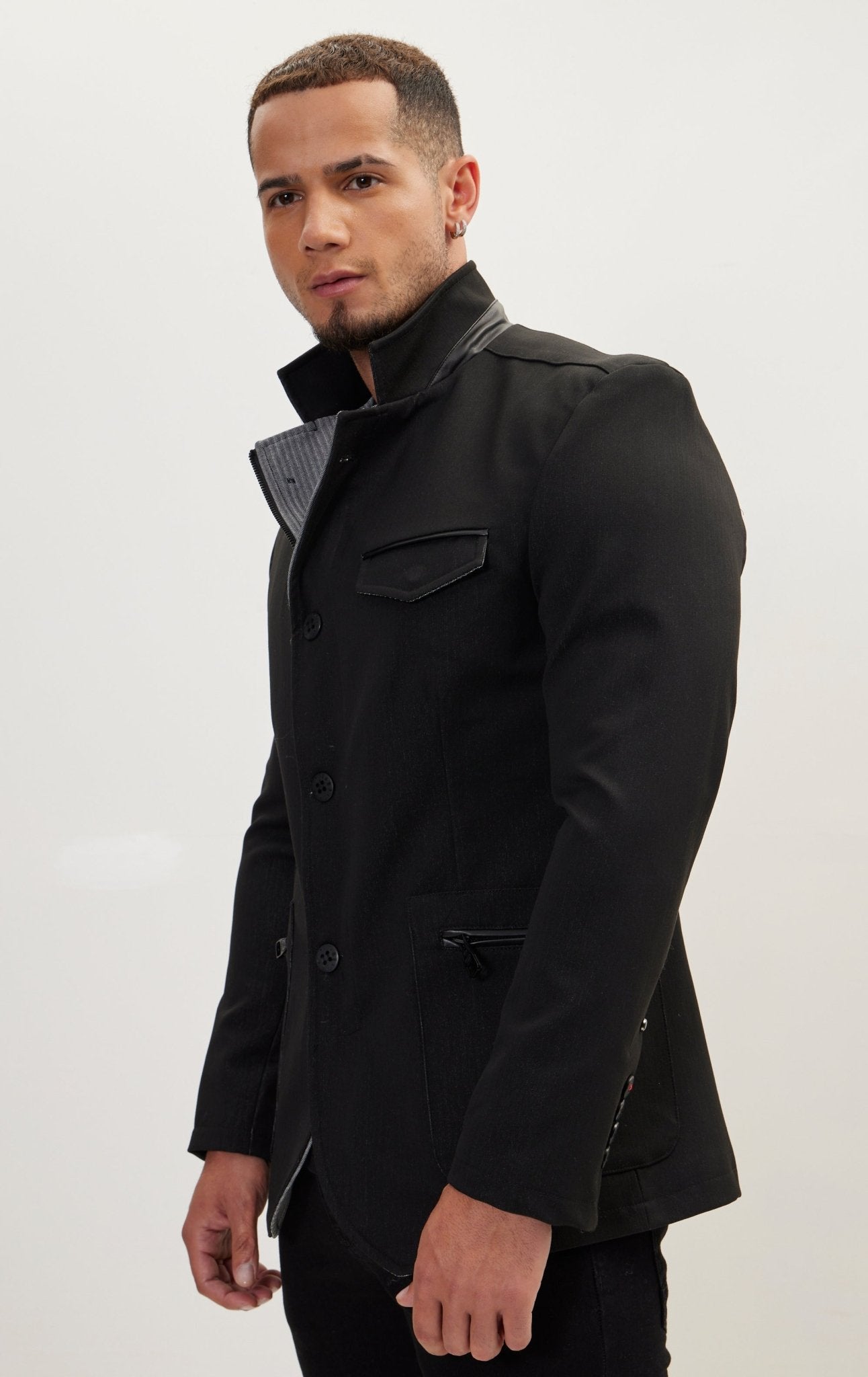 Stand Collar Sport Coat Black