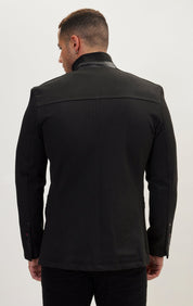 Stand Collar Sport Coat - Black - Ron Tomson