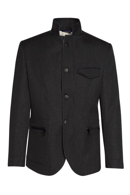 Stand Collar Sport Coat - Black - Ron Tomson