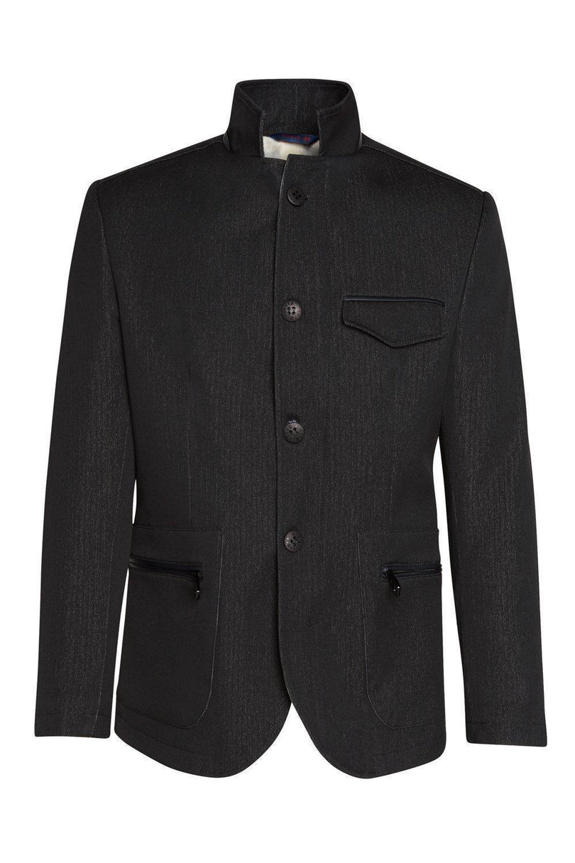 Stand Collar Sport Coat - Black - Ron Tomson
