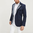 Stand Collar Sport Coat - Navy - Ron Tomson