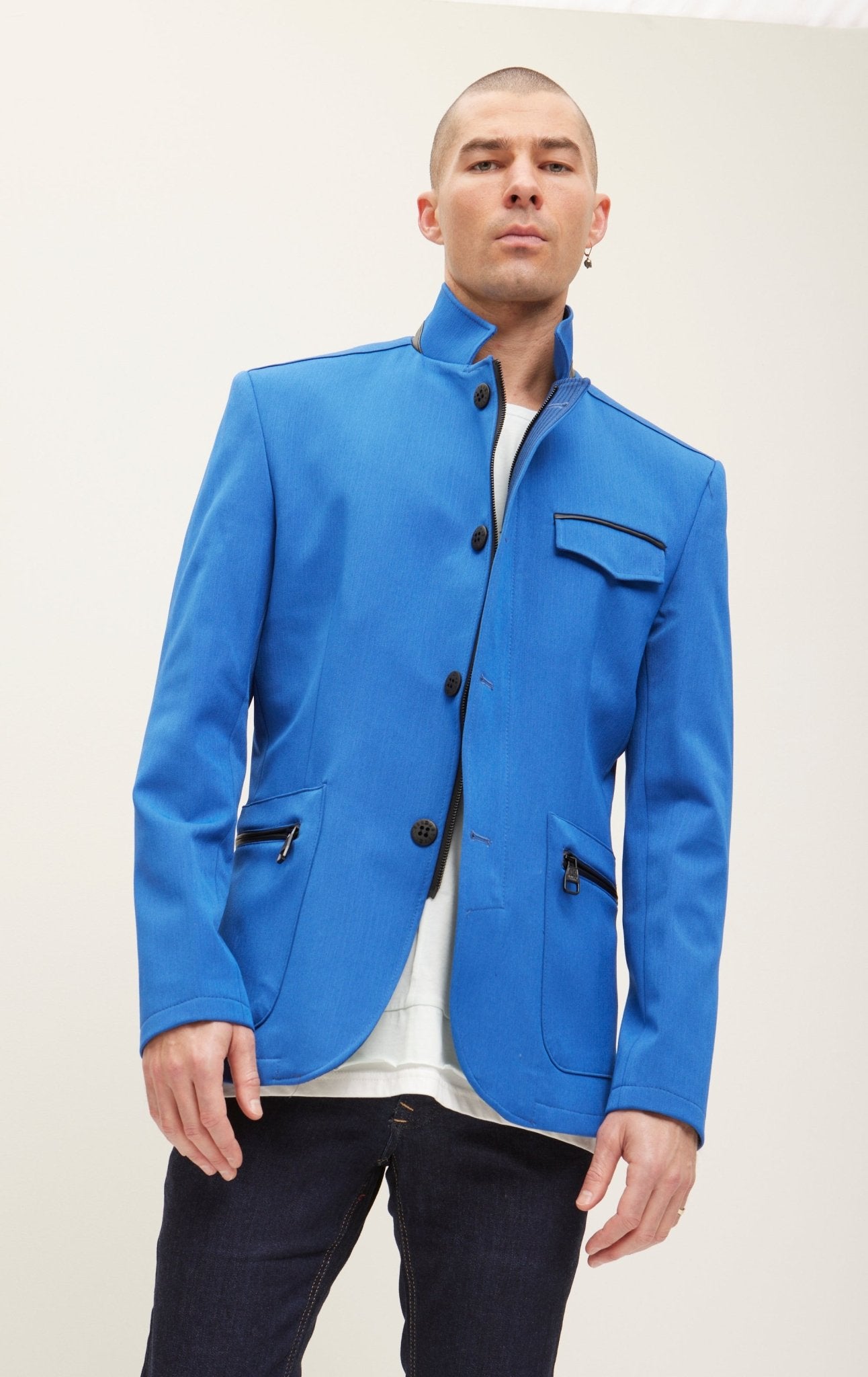 Stand Collar Sport Coat Sax Ron Tomson