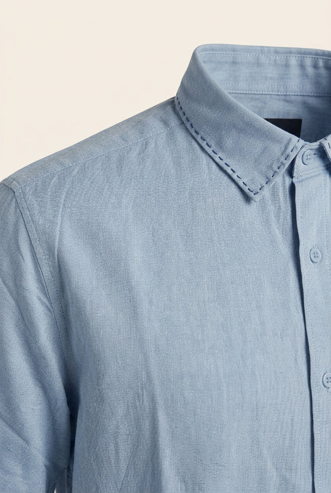 Stargazer Camp Collar Shirt - Light Blue - Detail