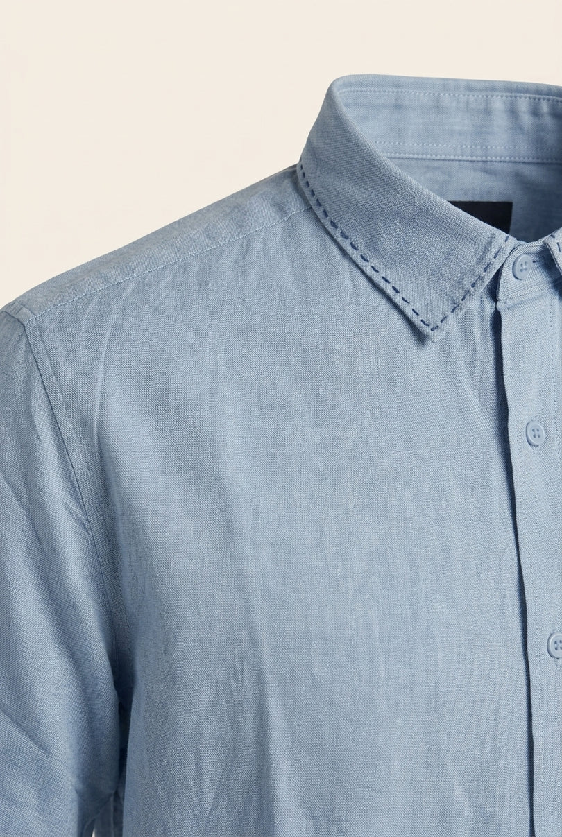 Stargazer Camp Collar Shirt - Light Blue - Detail