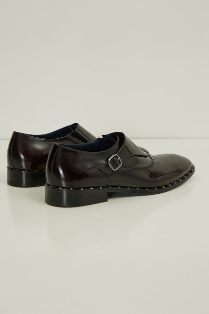 Stitch Detail Monk Strap - Burgundy - Ron Tomson