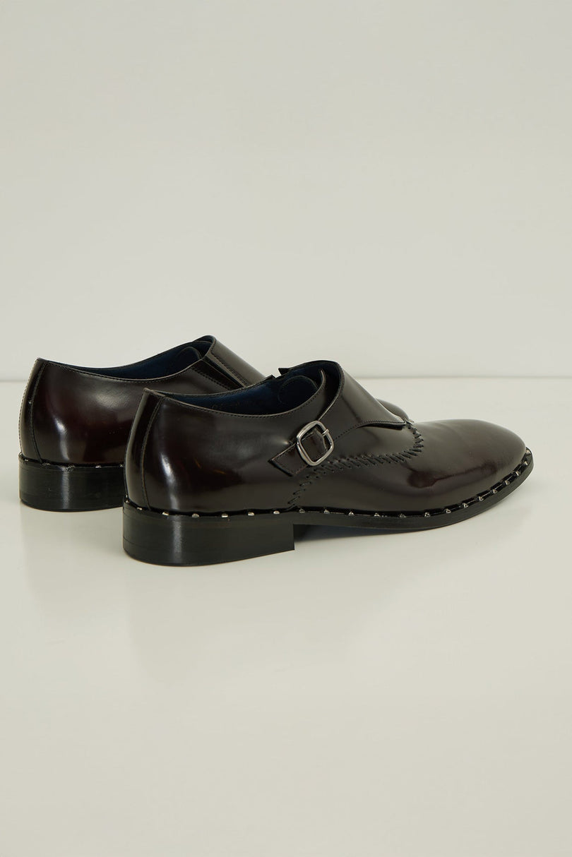 Stitch Detail Monk Strap - Burgundy - Ron Tomson