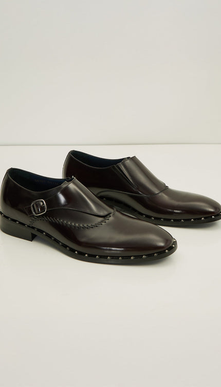 Stitch Detail Monk Strap - Burgundy - Ron Tomson