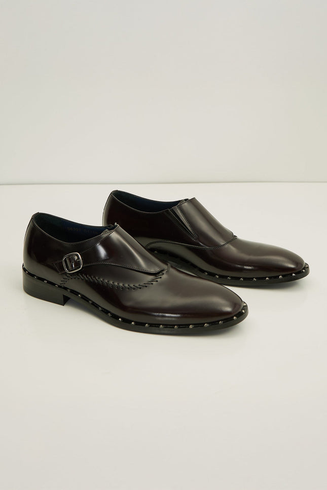 Stitch Detail Monk Strap - Burgundy - Ron Tomson