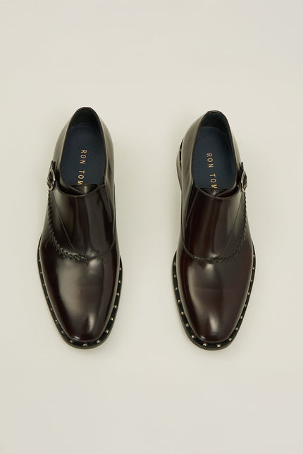 Stitch Detail Monk Strap - Burgundy - Ron Tomson