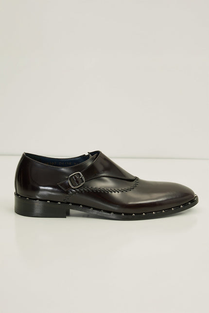 Stitch Detail Monk Strap - Burgundy - Ron Tomson
