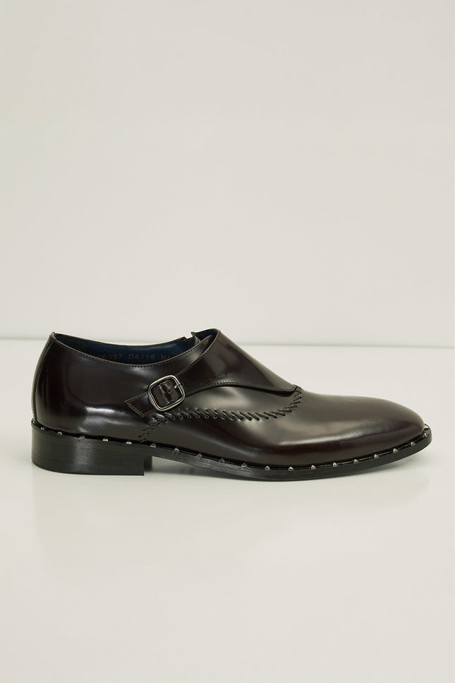 Stitch Detail Monk Strap - Burgundy - Ron Tomson