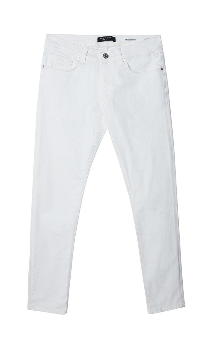 Straight Taper Denim Jeans - White - Ron Tomson