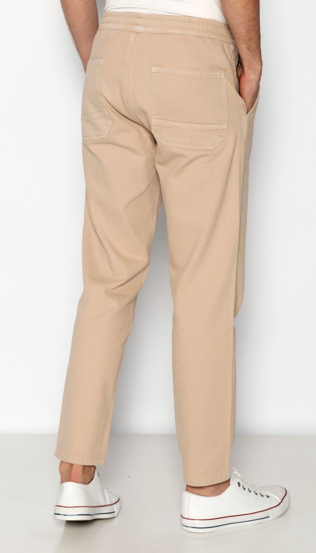 Straight Tapered Cotton Pants - Beige - Ron Tomson