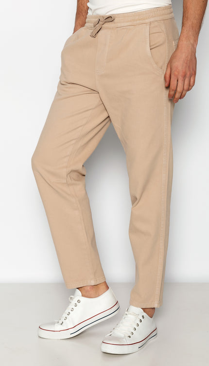 Straight Tapered Cotton Pants - Beige - Ron Tomson