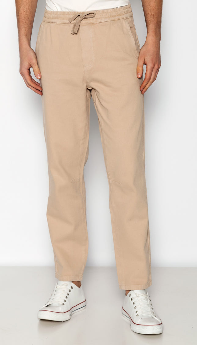 Straight Tapered Cotton Pants - Beige - Ron Tomson