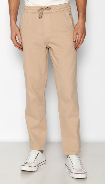 Straight Tapered Cotton Pants - Beige - Ron Tomson