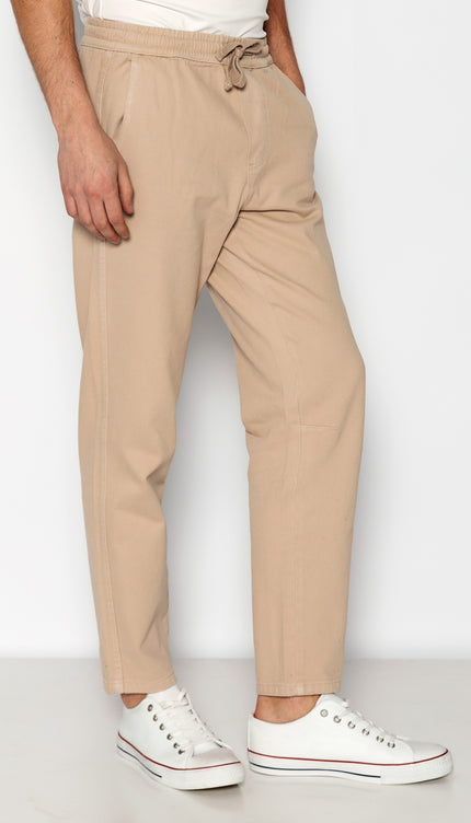 Straight Tapered Cotton Pants - Beige - Ron Tomson
