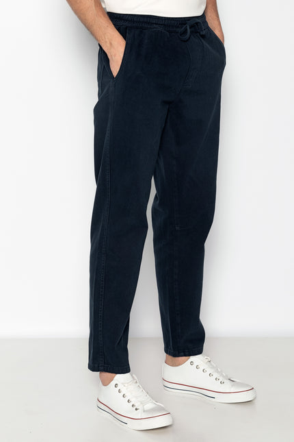 Straight Tapered Cotton Pants - Navy - Ron Tomson