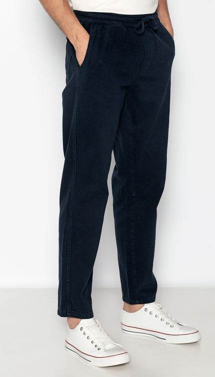 Straight Tapered Cotton Pants - Navy - Ron Tomson