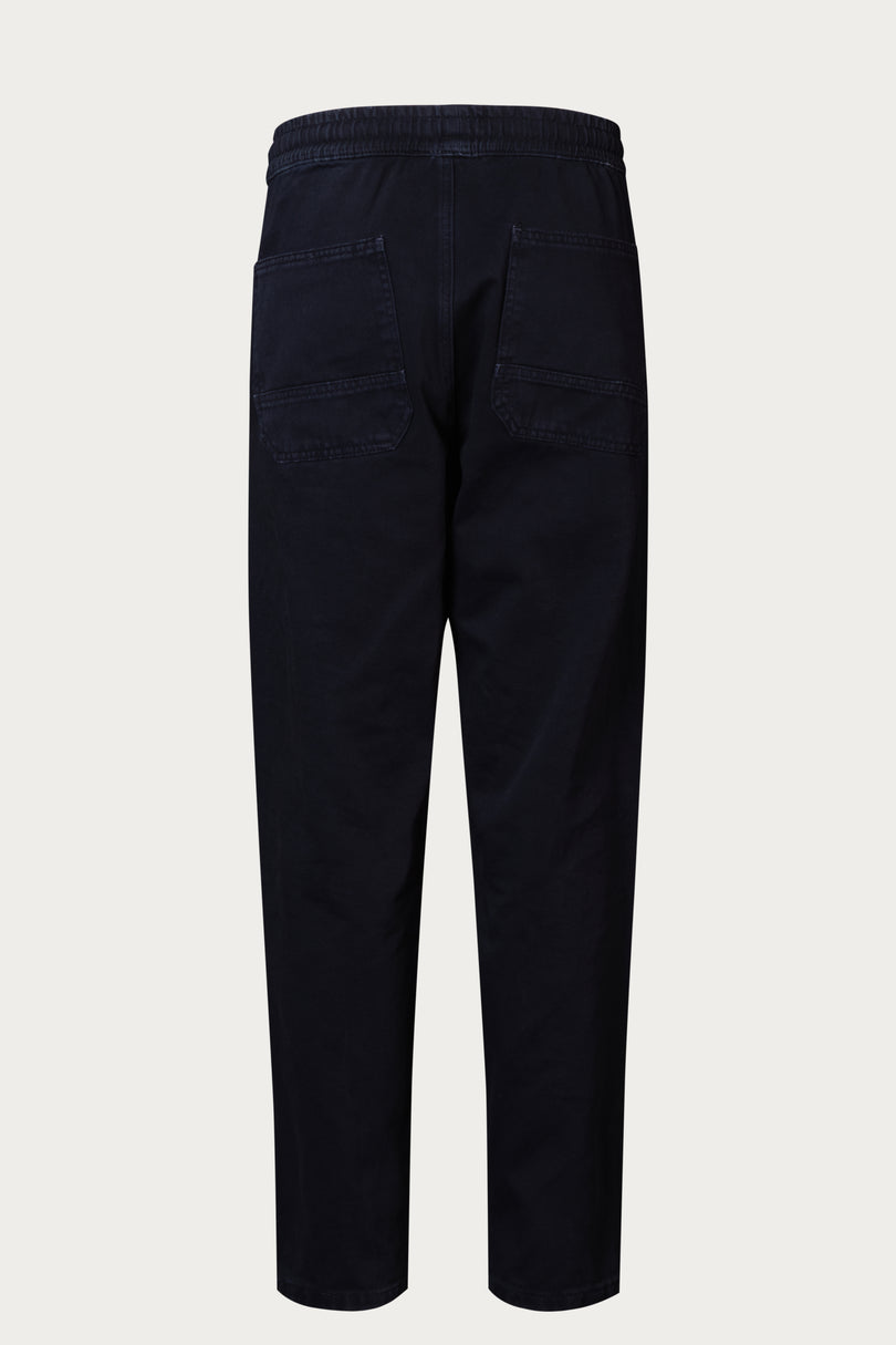 Straight Tapered Cotton Pants - Navy - Ron Tomson