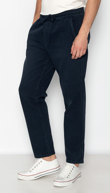Straight Tapered Cotton Pants - Navy - Ron Tomson