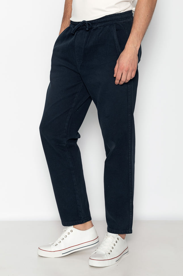 Straight Tapered Cotton Pants - Navy - Ron Tomson