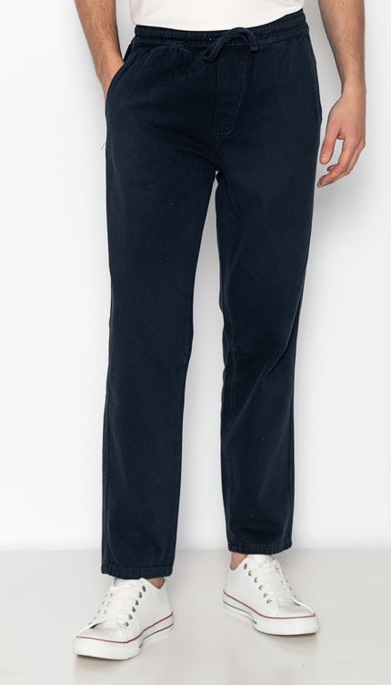 Straight Tapered Cotton Pants - Navy - Ron Tomson