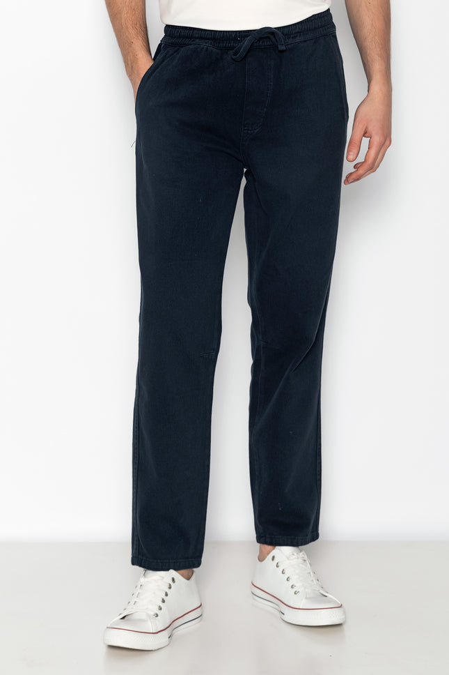 Straight Tapered Cotton Pants - Navy - Ron Tomson