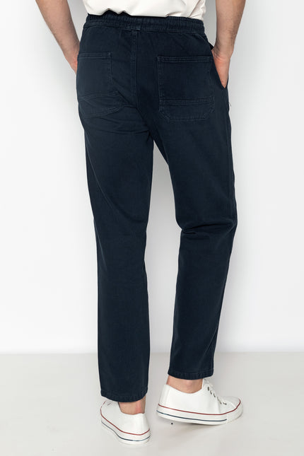 Straight Tapered Cotton Pants - Navy - Ron Tomson